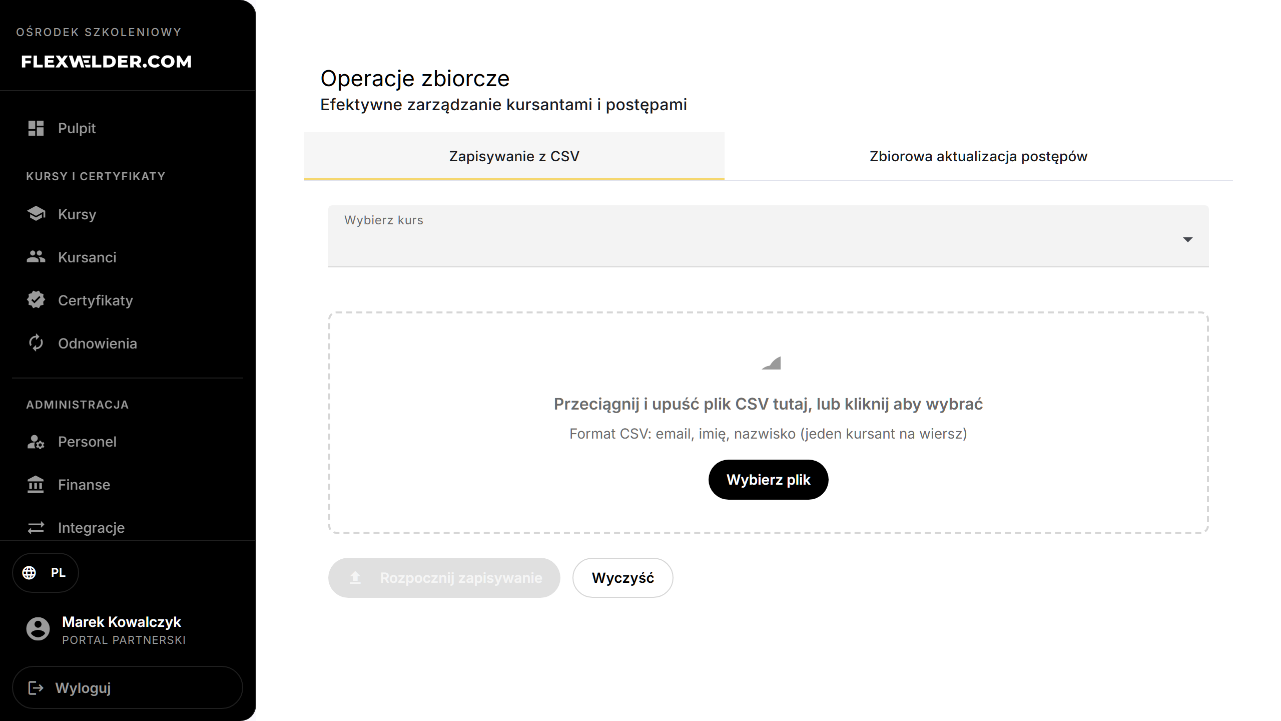 Operacje masowe — zapisy z pliku CSV